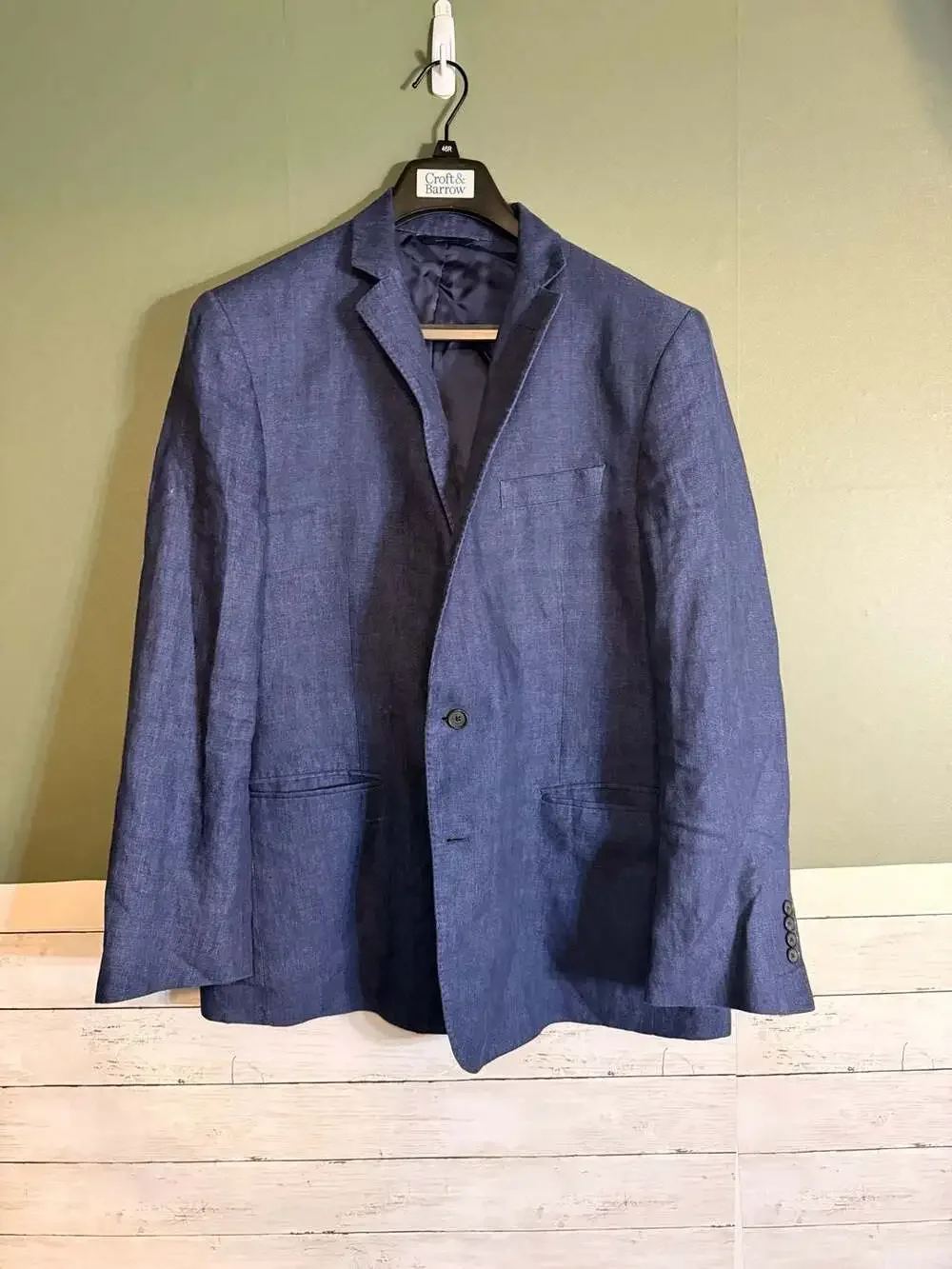 Brooks Brothers Regent Fit Solbiati Italian Linen Blazer Blue Herringbone 46L